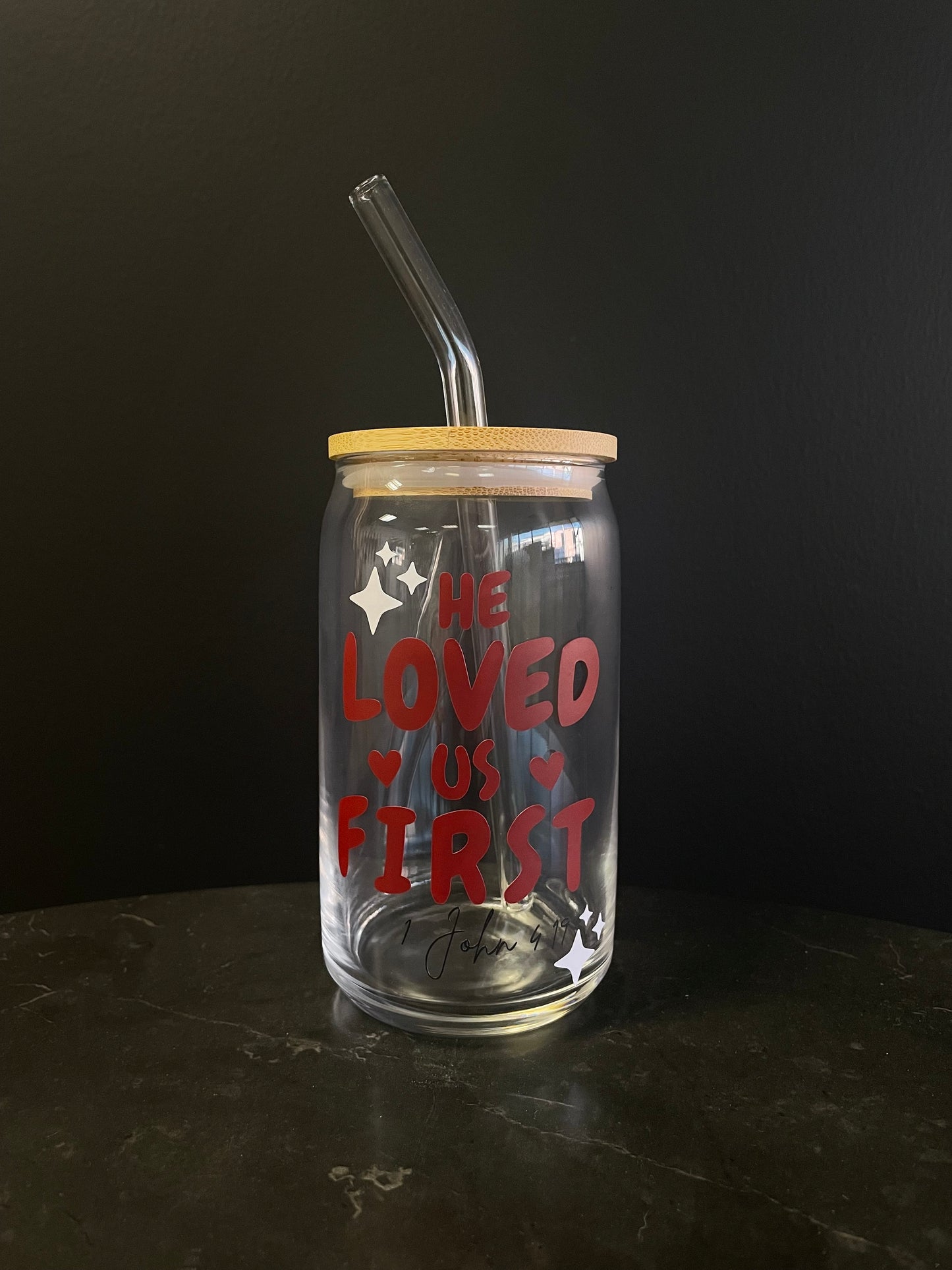 He Loved Us First Glass Cup