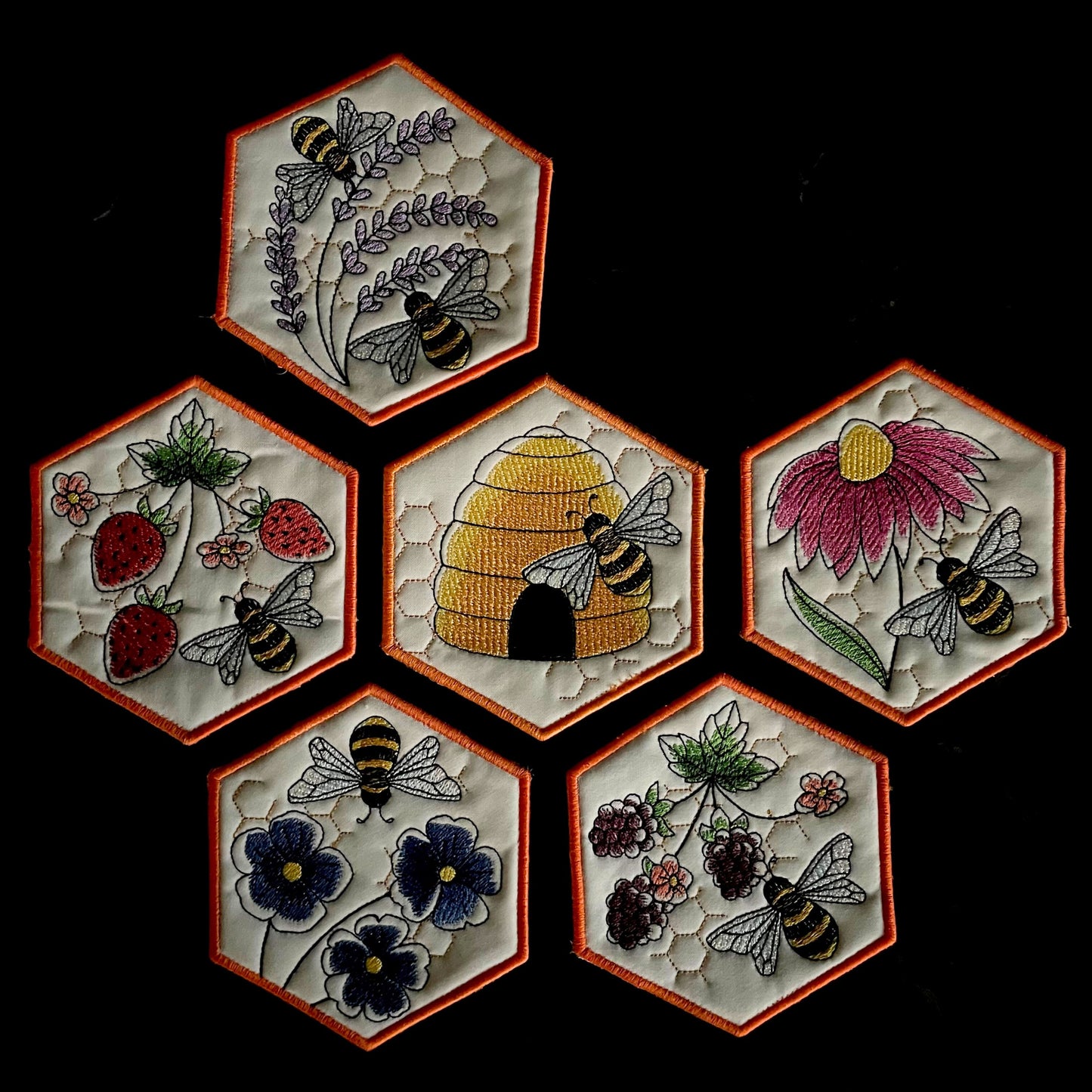 Bee Embroidery Coaster Set (6 pcs)