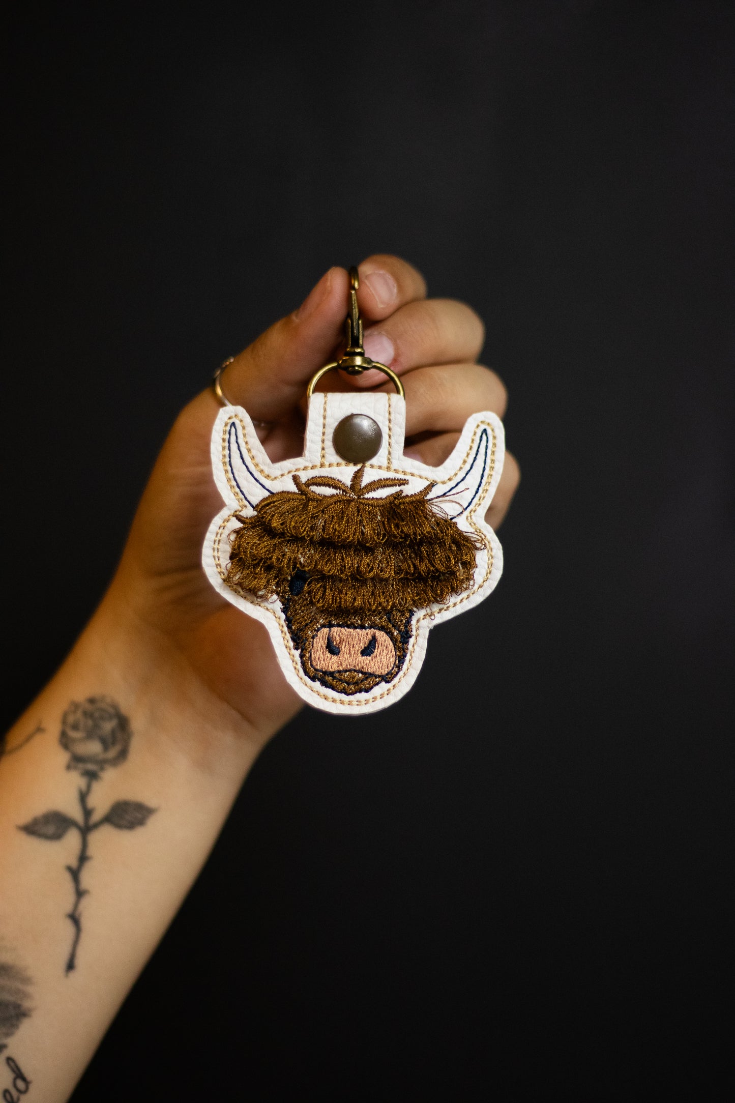 Cow Embroidery Keychain