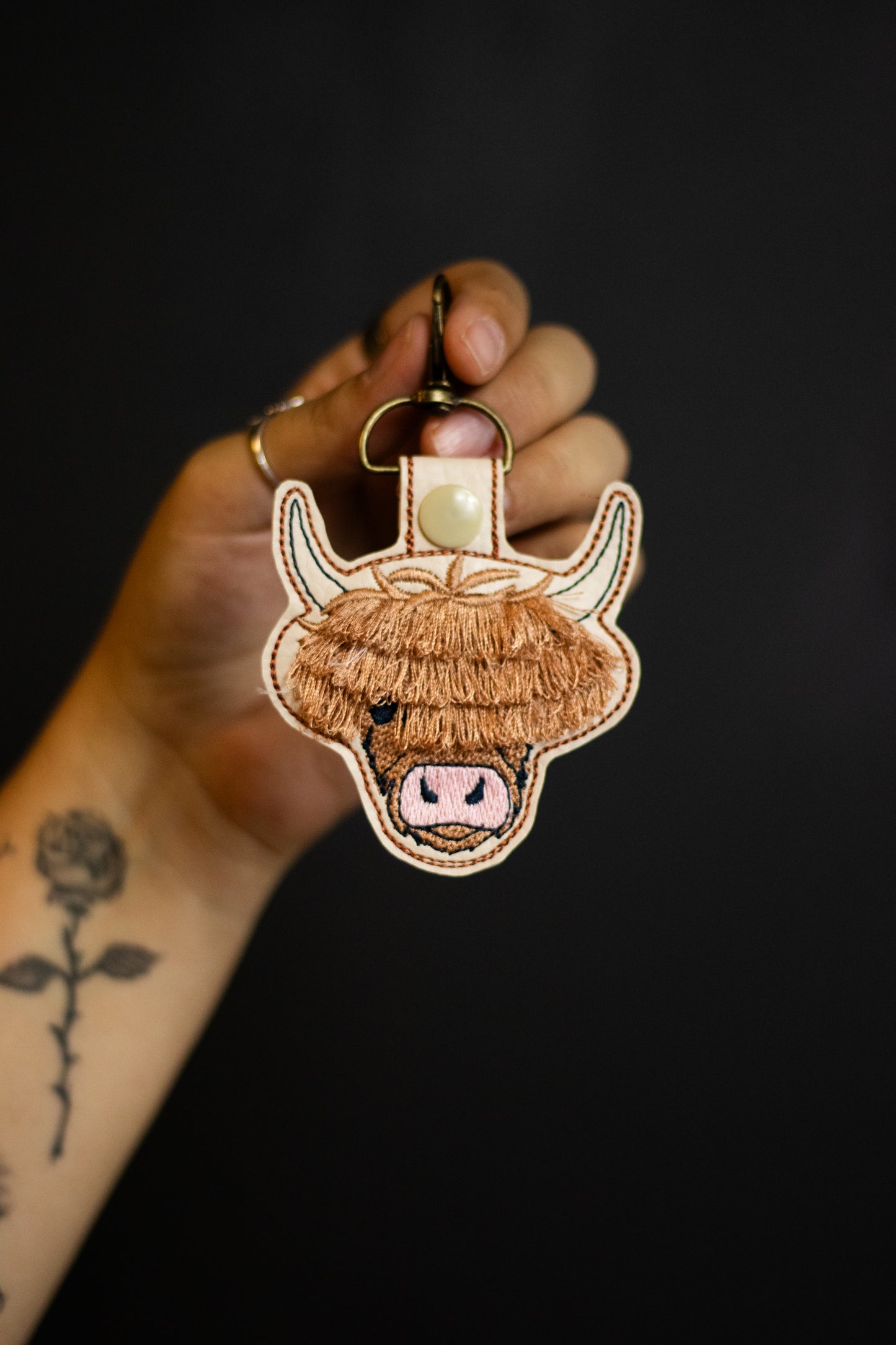 Cow Embroidery Keychain